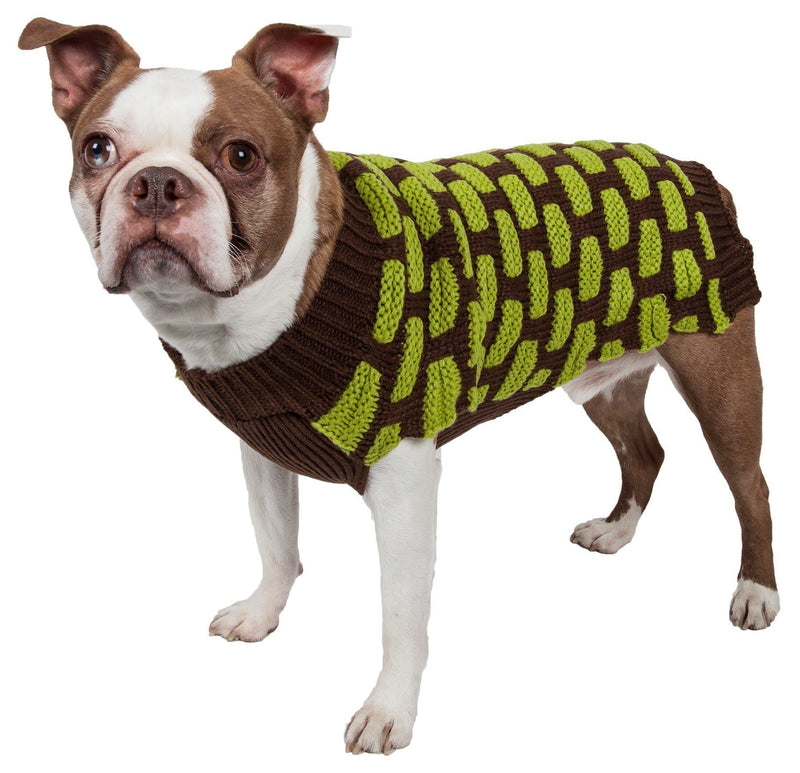 Pet Life ® Fashion Weaved Heavy Knit Designer Ribbed Turtle Neck Dog Sweater - BIG FRENCHIES
