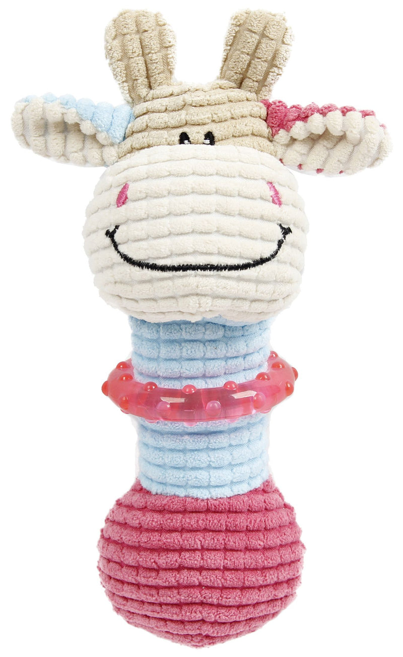Pet Life ® 'Giraffe-Cow' Plush Squeaking and Rubber Teething Newborn Puppy Dog Toy - BIG FRENCHIES