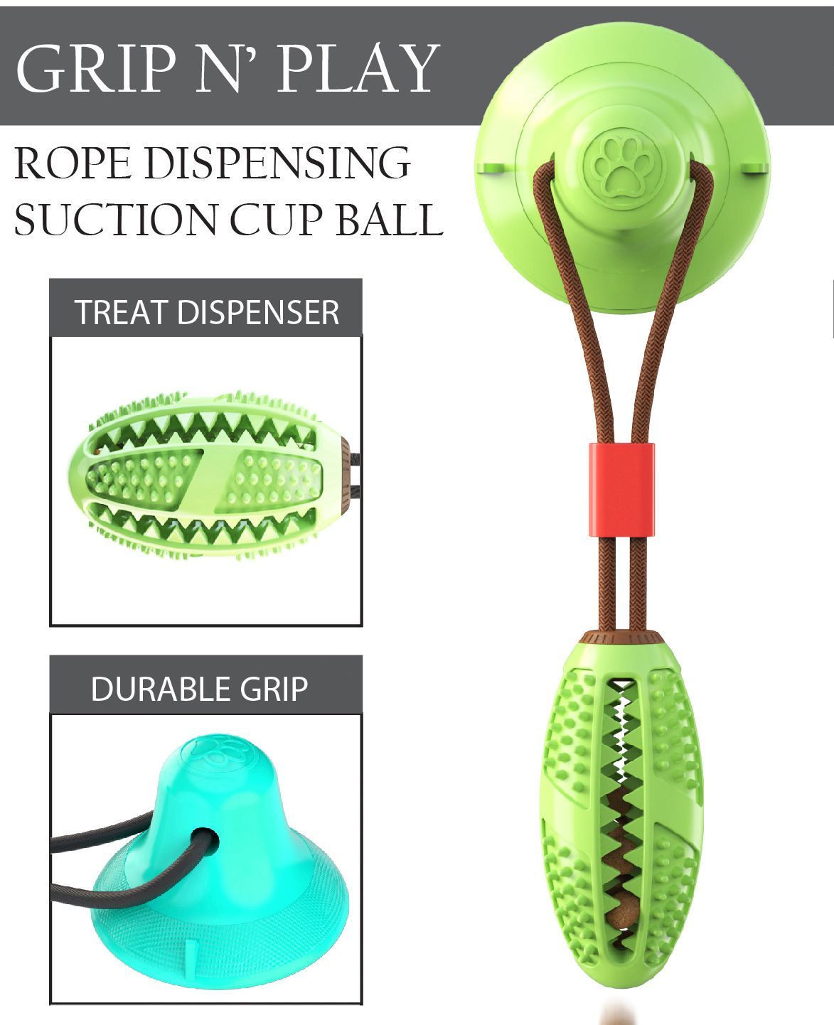 Pet Life ® 'Grip N' Play' Treat Dispensing Football Shaped Suction Cup Dog Toy - BIG FRENCHIES