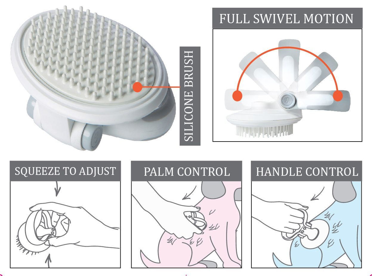 Pet Life ® 'Gyrater' Swivel Travel Silicone Massage Grooming Cat Brush - BIG FRENCHIES
