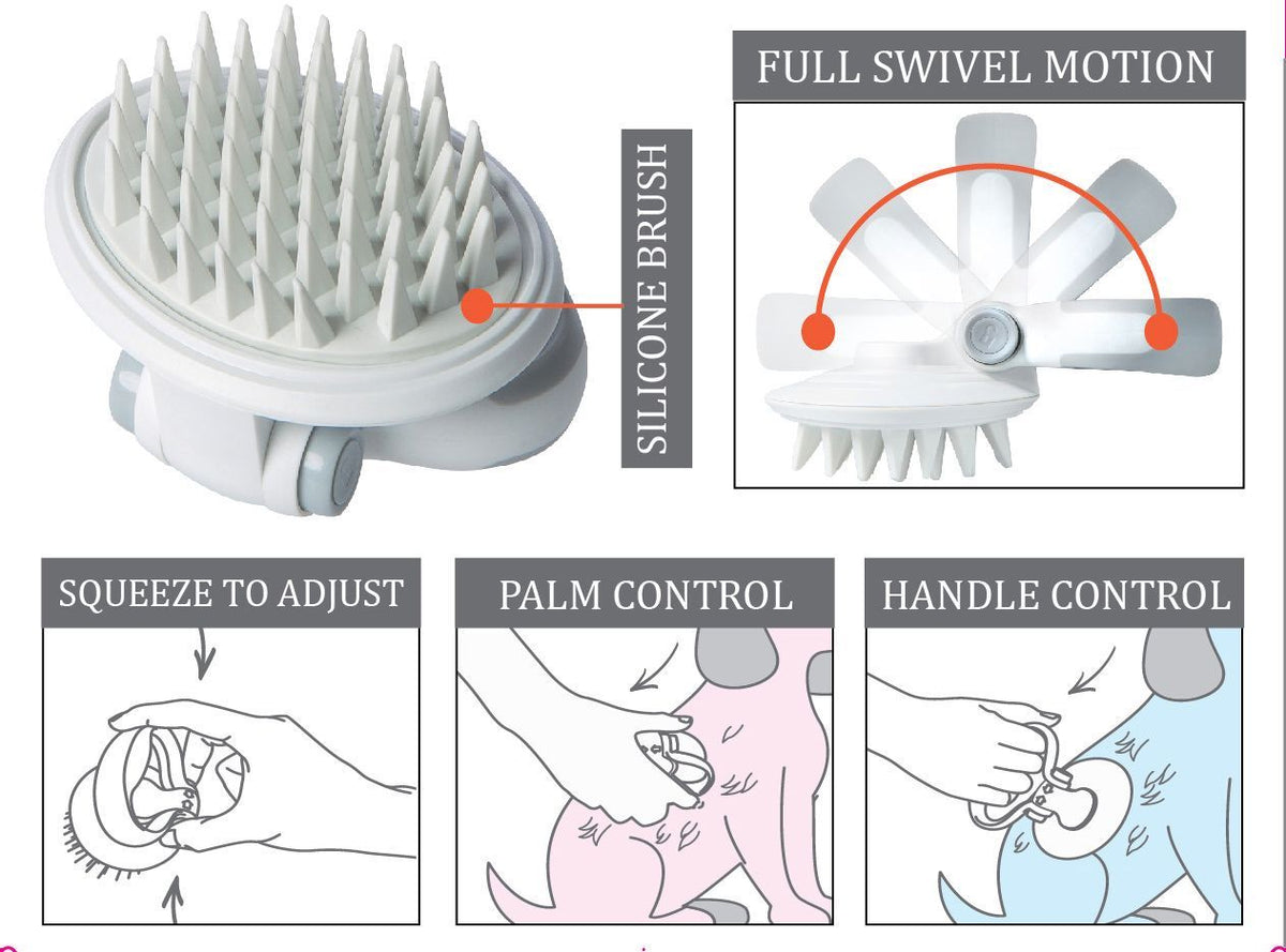 Pet Life ® 'Gyrater' Swivel Travel Silicone Massage Grooming Pet Brush - BIG FRENCHIES