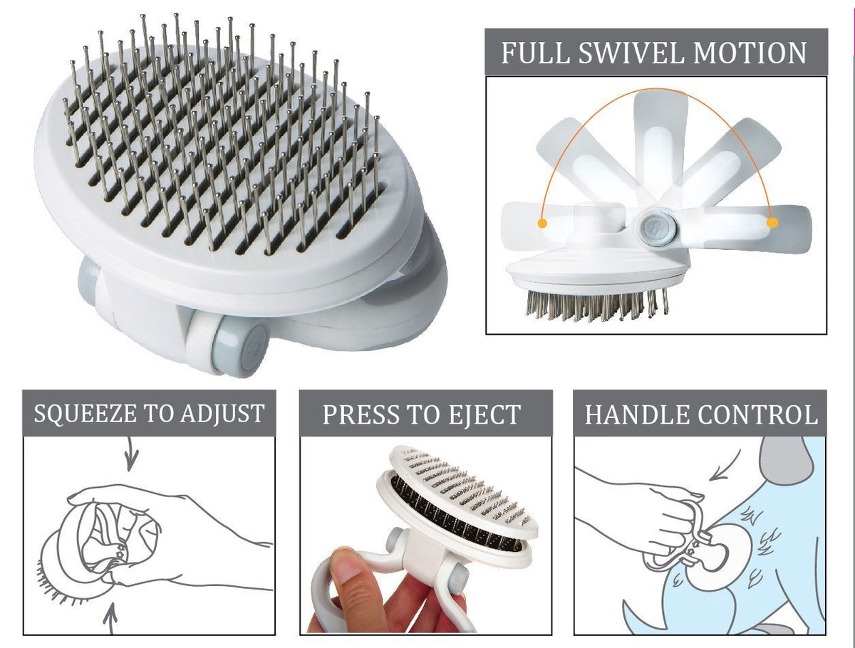 Pet Life ® 'Gyrater' Travel Self-Cleaning Swivel Grooming Pet Pin Brush - BIG FRENCHIES