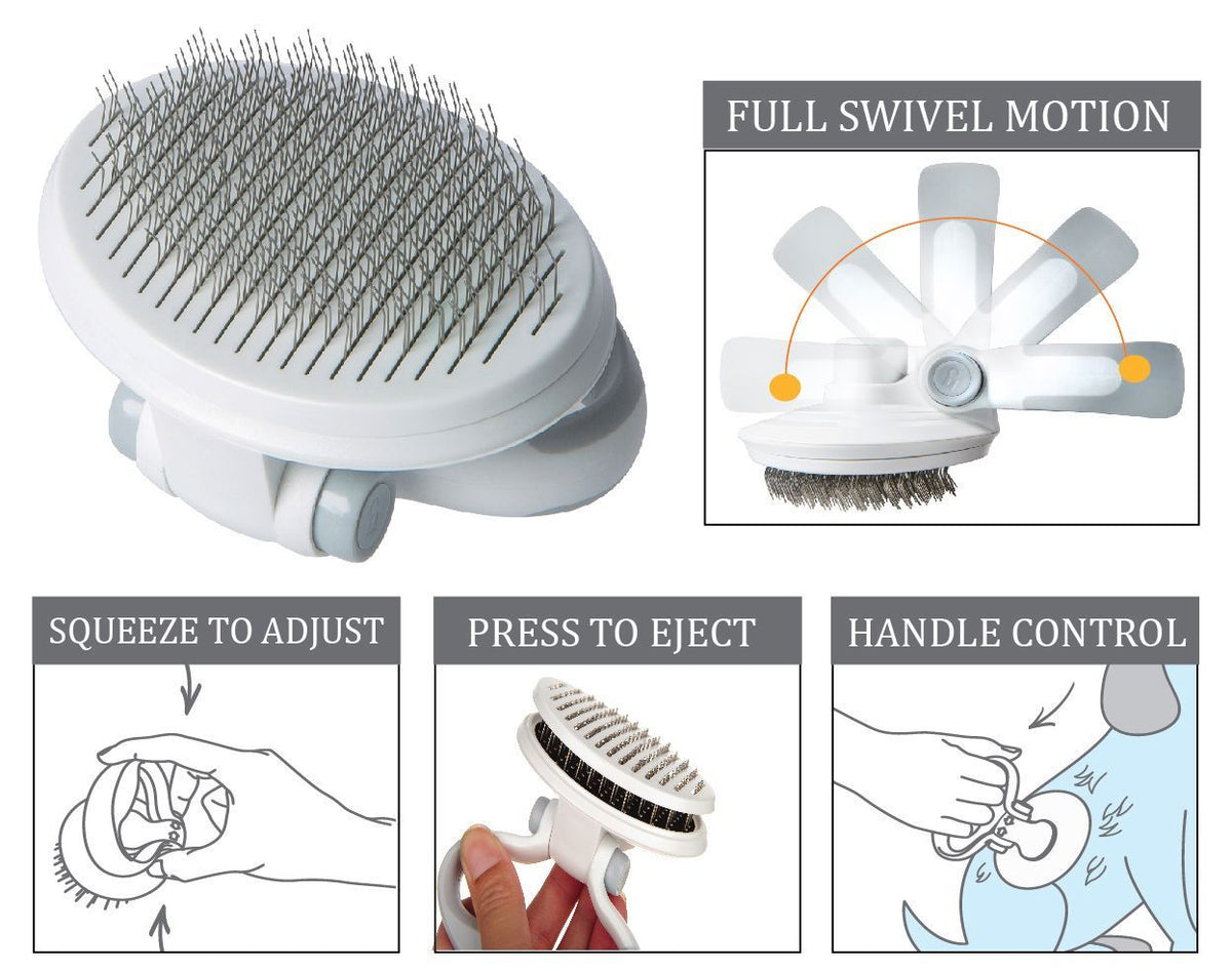 Pet Life ® 'Gyrater' Travel Self-Cleaning Swivel Grooming Slicker Pet Brush - BIG FRENCHIES