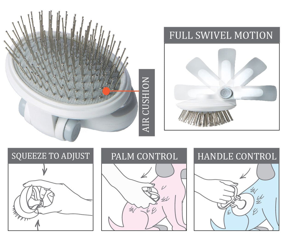 Pet Life ® 'Gyrater' Travel Swivel Pet Grooming Pin Brush - BIG FRENCHIES