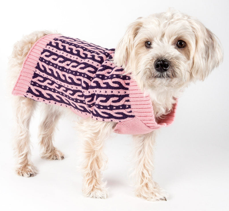 Pet Life ® 'Harmonious' Dual Color Weaved Heavy Cable Knitted Fashion Designer Dog Sweater - BIG FRENCHIES