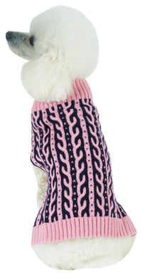 Pet Life ® 'Harmonious' Dual Color Weaved Heavy Cable Knitted Fashion Designer Dog Sweater - BIG FRENCHIES