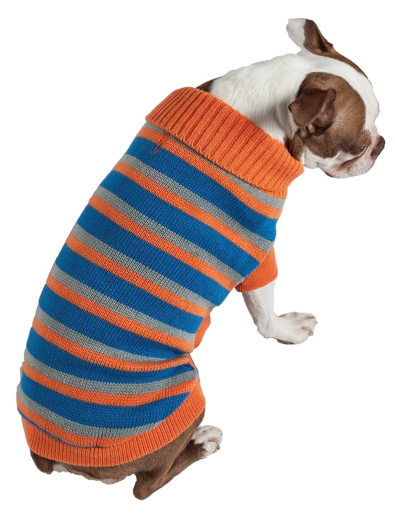 Pet Life ® Heavy Cable Knitted Striped Fashion Designer Polo Dog Sweater - BIG FRENCHIES