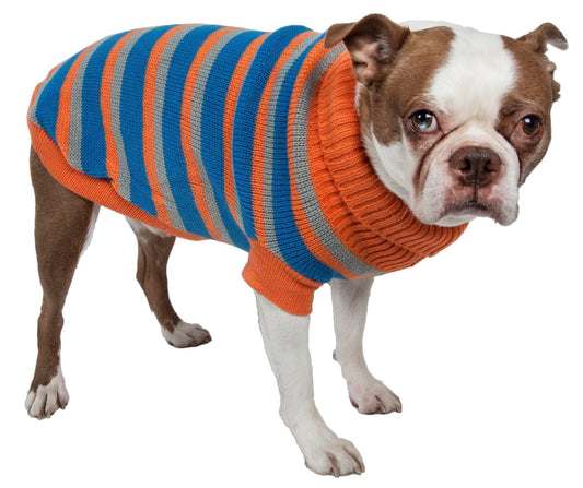 Pet Life ® Heavy Cable Knitted Striped Fashion Designer Polo Dog Sweater - BIG FRENCHIES