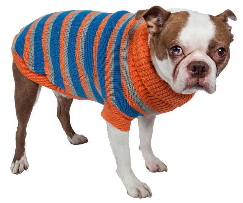 Pet Life ® Heavy Cable Knitted Striped Fashion Designer Polo Dog Sweater - BIG FRENCHIES