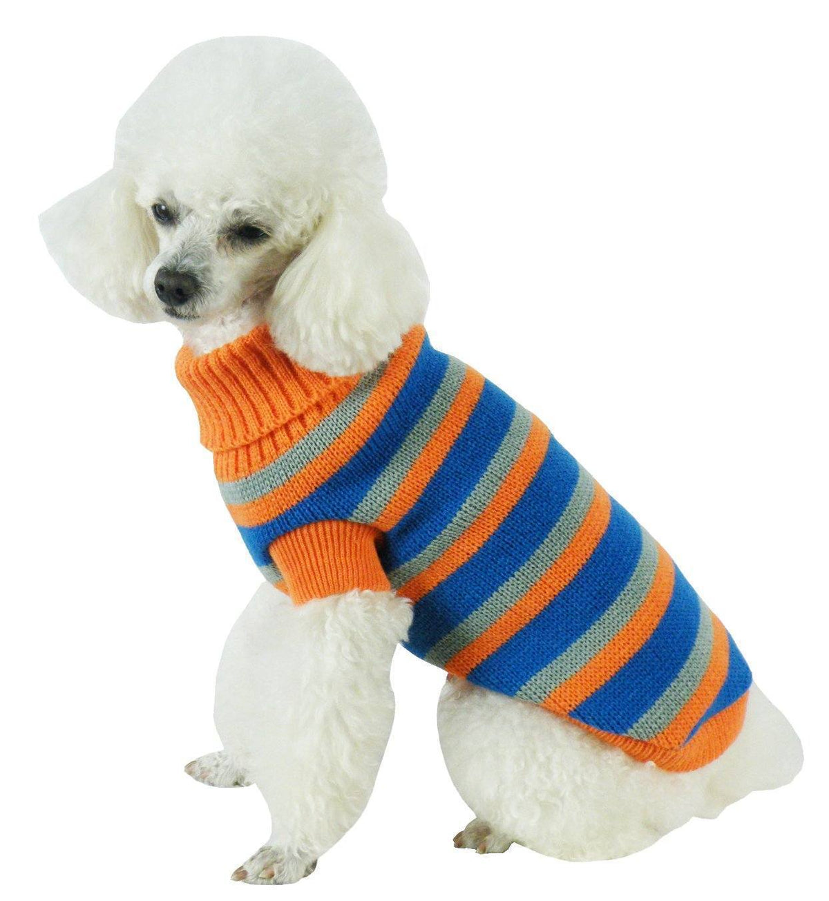 Pet Life ® Heavy Cable Knitted Striped Fashion Designer Polo Dog Sweater - BIG FRENCHIES