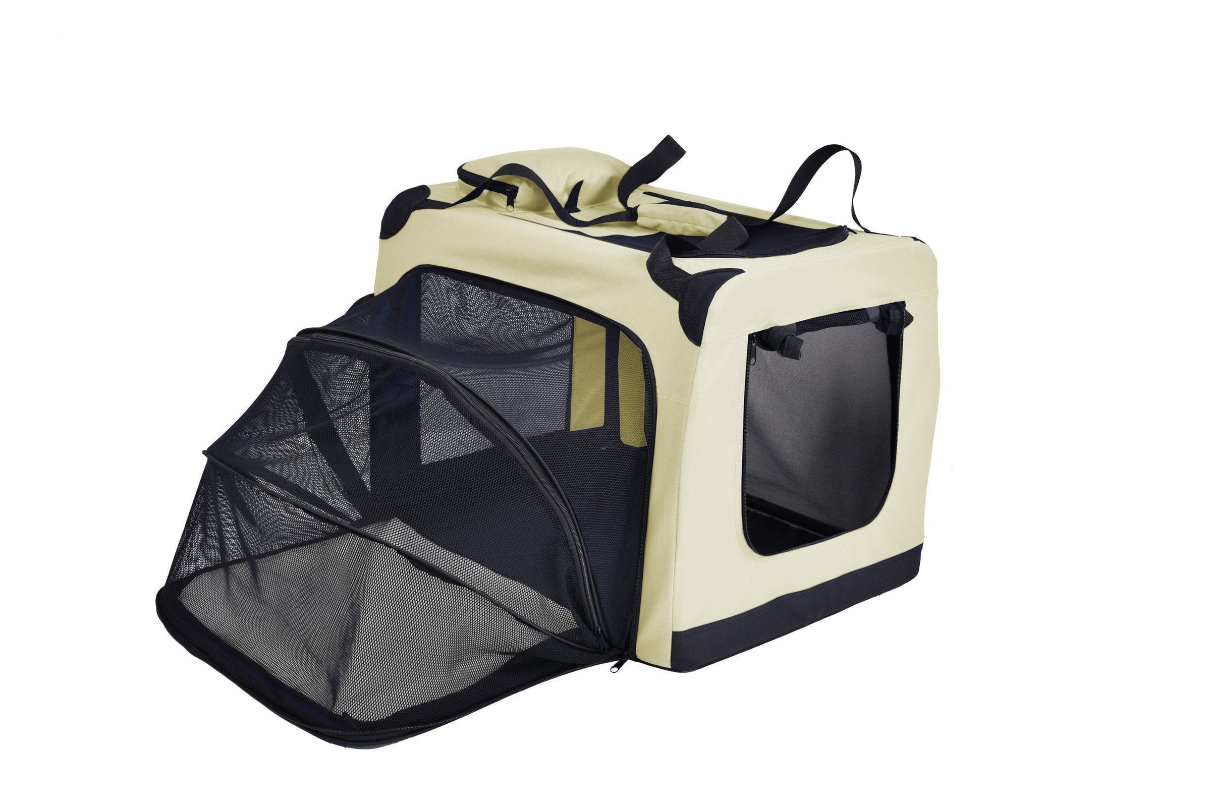 Pet Life ® 'Hounda Accordion' Metal Framed Soft-Folding Collapsible Dual-Sided Expandable Pet Dog Crate - BIG FRENCHIES