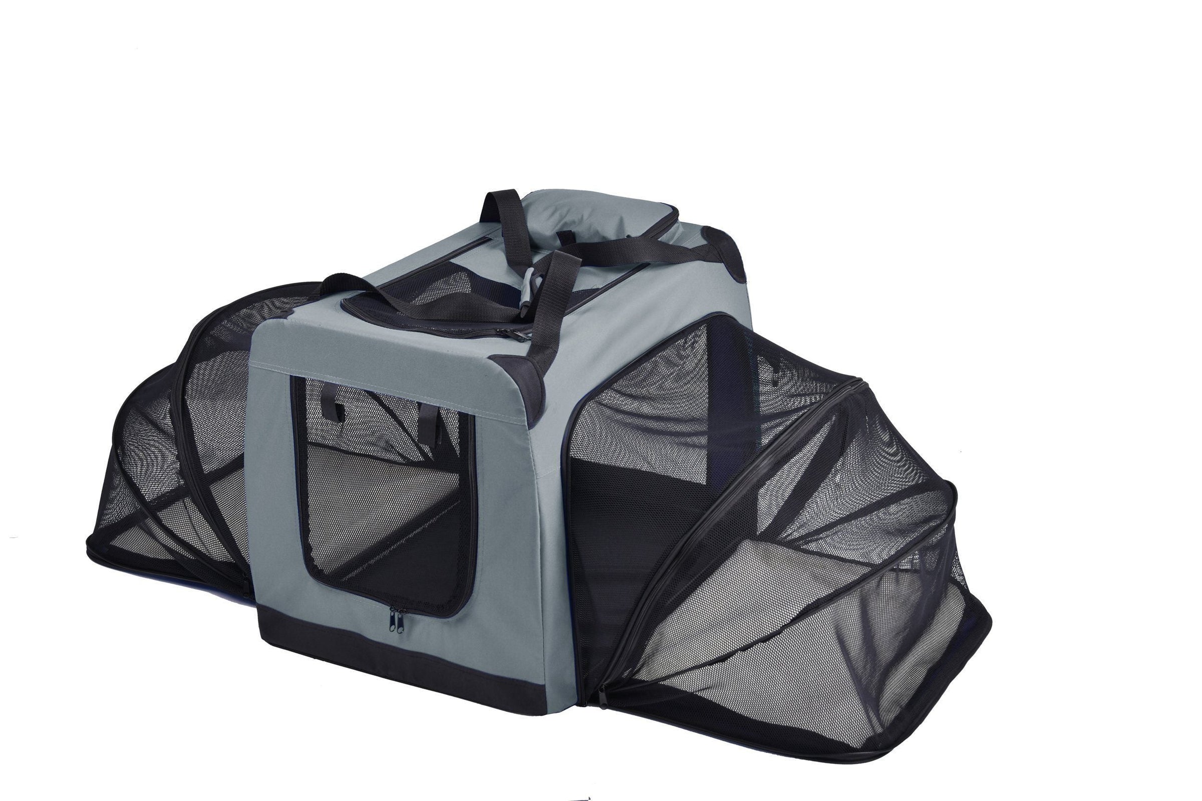 Pet Life ® 'Hounda Accordion' Metal Framed Soft-Folding Collapsible Dual-Sided Expandable Pet Dog Crate - BIG FRENCHIES