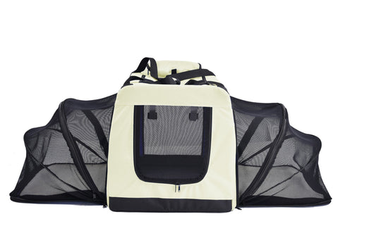 Pet Life ® 'Hounda Accordion' Metal Framed Soft-Folding Collapsible Dual-Sided Expandable Pet Dog Crate - BIG FRENCHIES