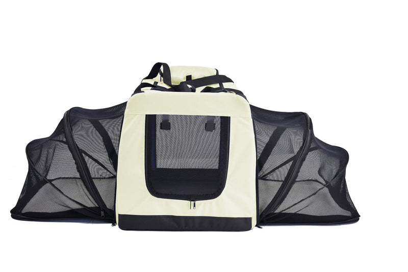 Pet Life ® 'Hounda Accordion' Metal Framed Soft-Folding Collapsible Dual-Sided Expandable Pet Dog Crate - BIG FRENCHIES