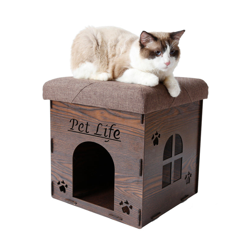 Pet Life ® 'Kitty Kallapse' Collapsible Folding Kitty Cat House Tree Bed Ottoman Bench Furniture - BIG FRENCHIES