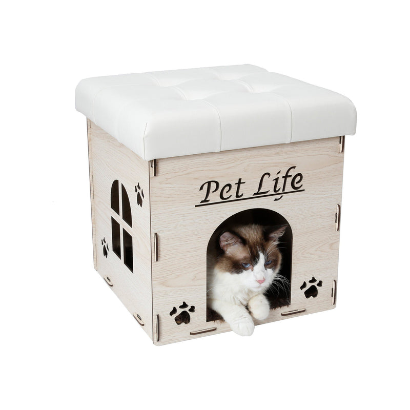 Pet Life ® 'Kitty Kallapse' Collapsible Folding Kitty Cat House Tree Bed Ottoman Bench Furniture - BIG FRENCHIES