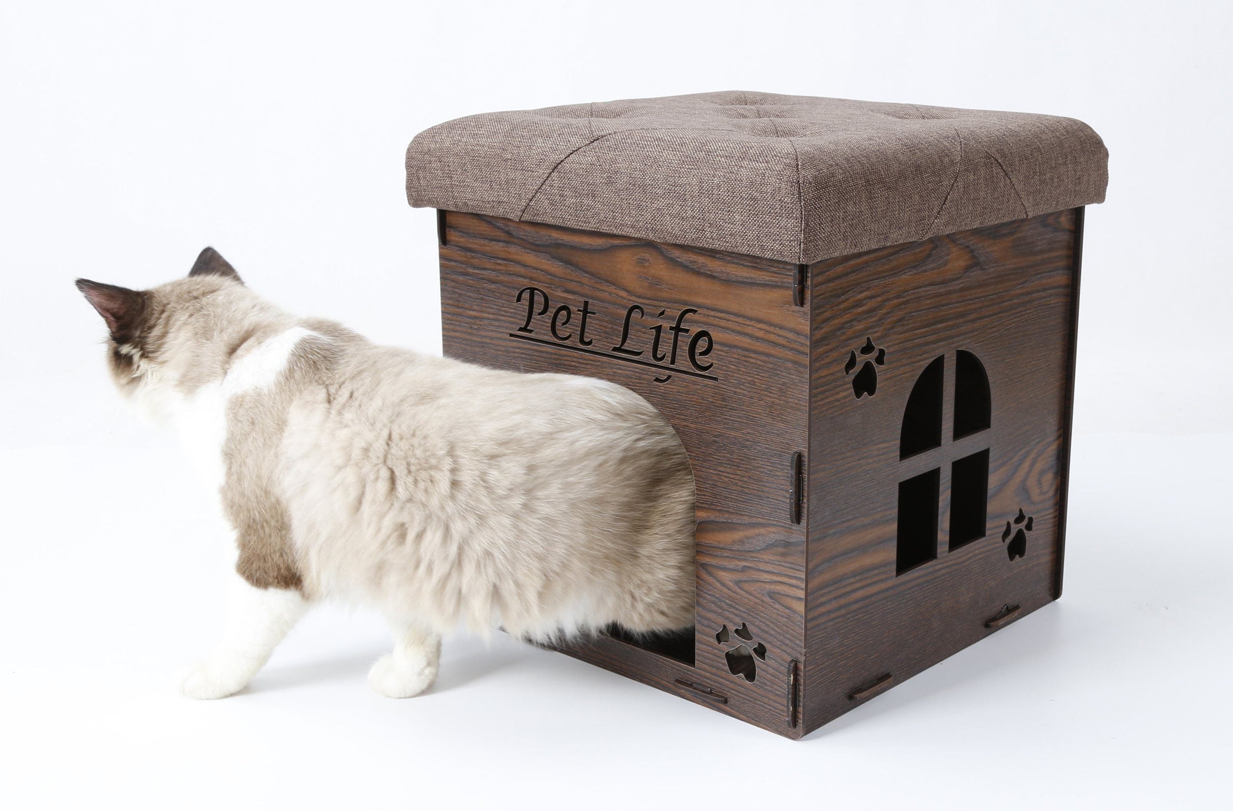 Pet Life ® 'Kitty Kallapse' Collapsible Folding Kitty Cat House Tree Bed Ottoman Bench Furniture - BIG FRENCHIES