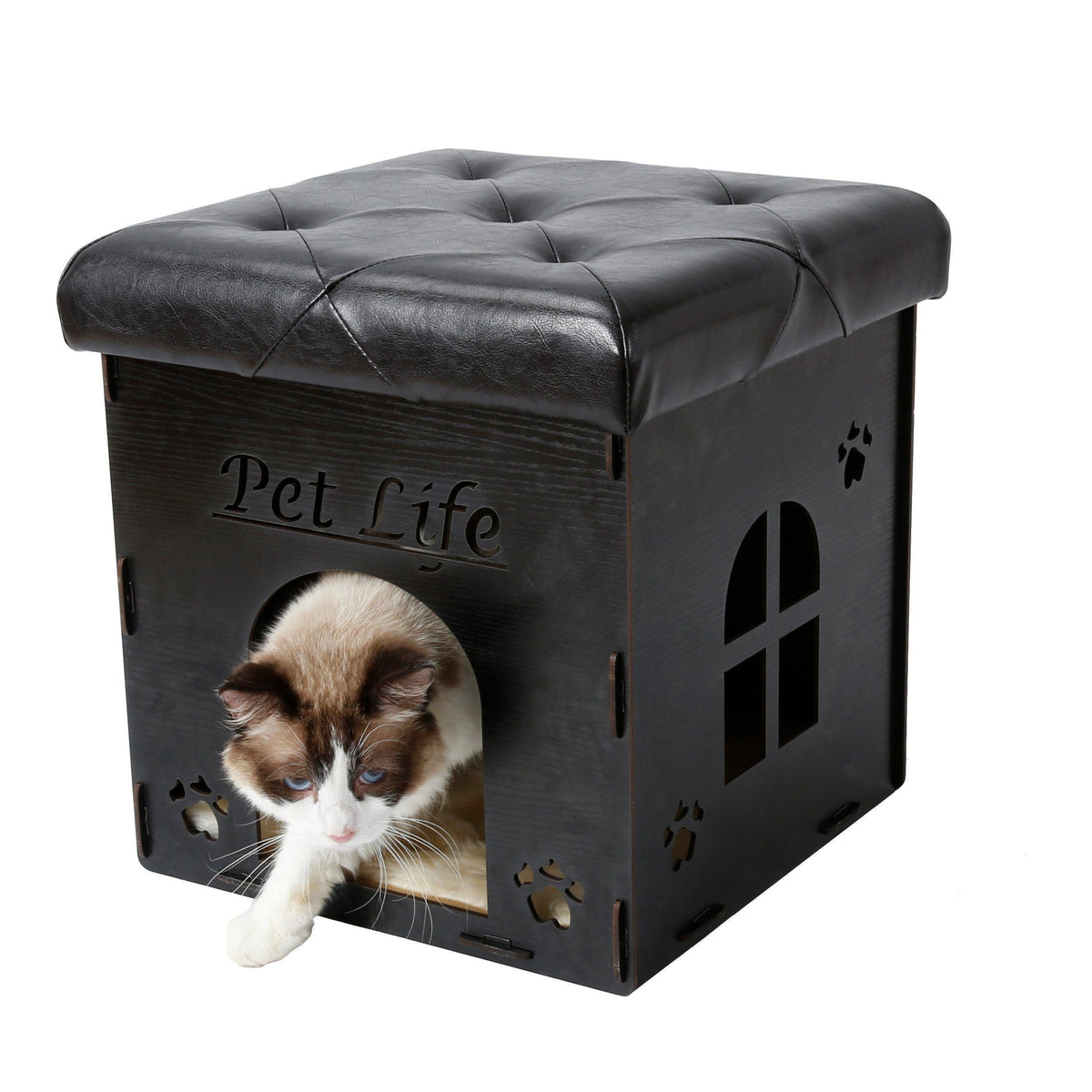 Pet Life ® 'Kitty Kallapse' Collapsible Folding Kitty Cat House Tree Bed Ottoman Bench Furniture - BIG FRENCHIES