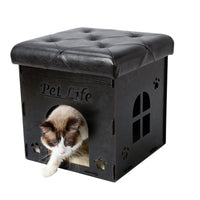 Pet Life ® 'Kitty Kallapse' Collapsible Folding Kitty Cat House Tree Bed Ottoman Bench Furniture - BIG FRENCHIES