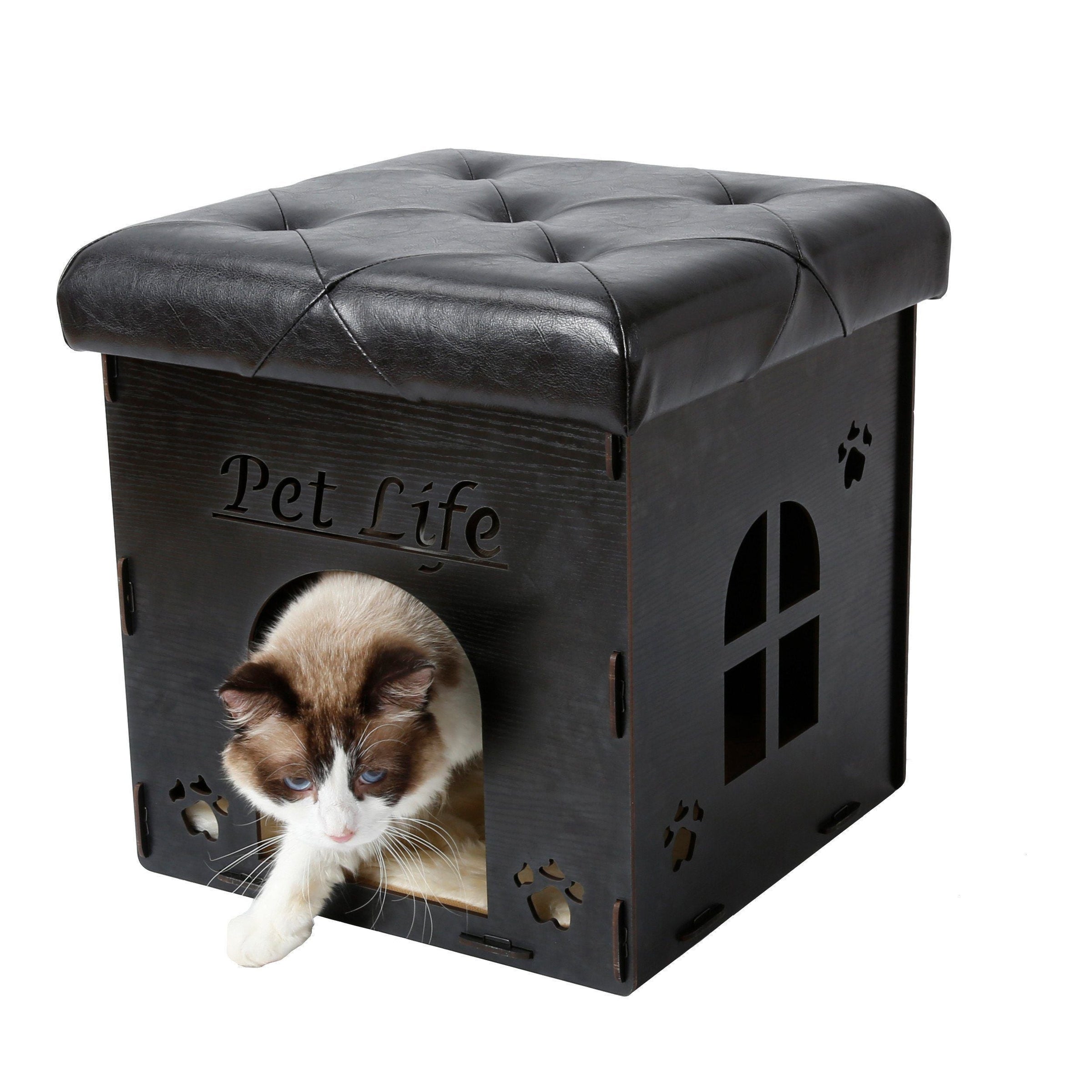 Pet Life ® 'Kitty Kallapse' Collapsible Folding Kitty Cat House Tree Bed Ottoman Bench Furniture - BIG FRENCHIES