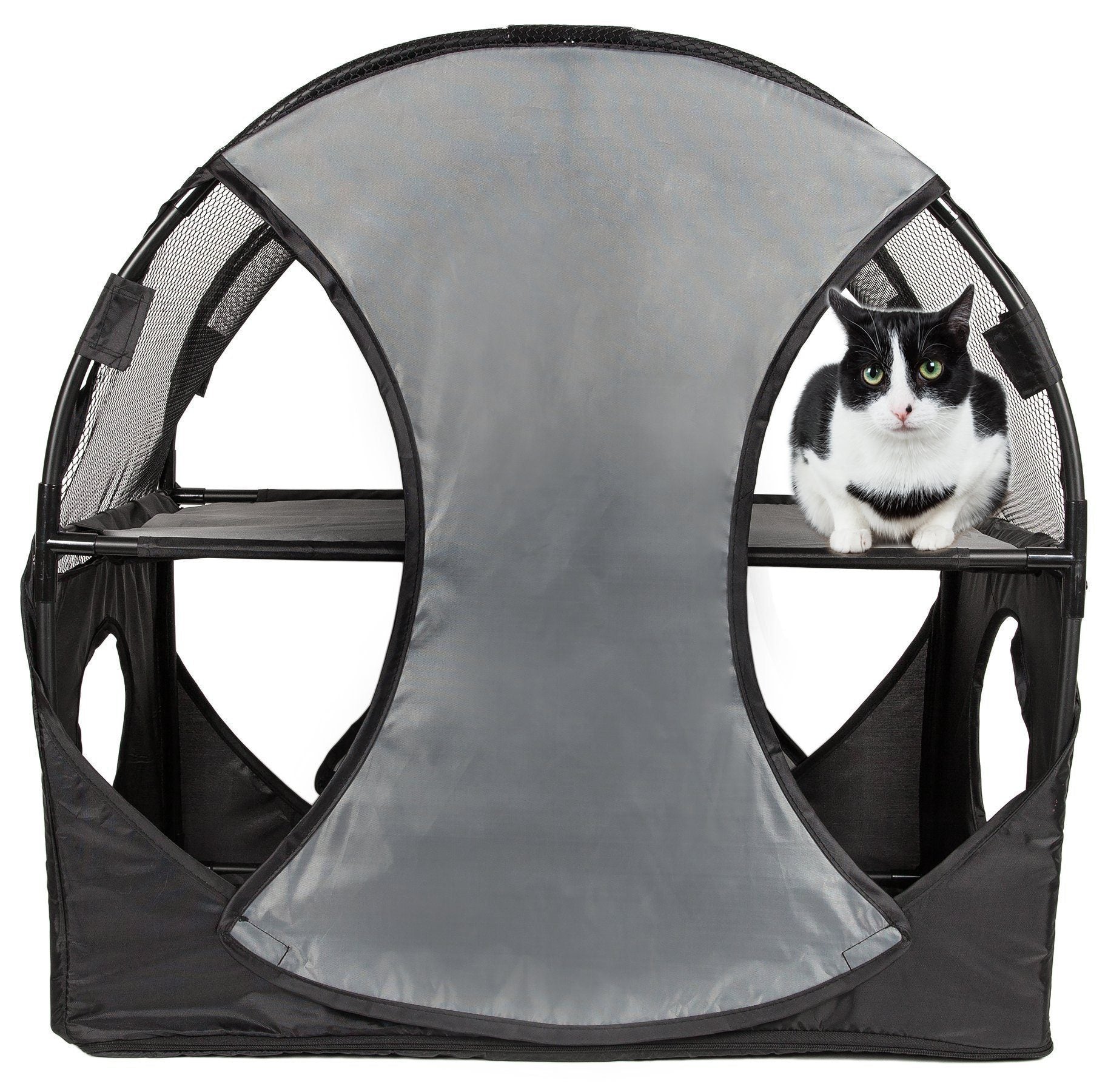 Pet Life ® 'Kitty-Play' Collapsible Travel Interactive Kitty Cat Tree Maze House Lounger Tunnel Lounge - BIG FRENCHIES
