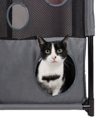 Pet Life ® 'Kitty-Square' Collapsible Travel Interactive Kitty Cat Tree Maze House Lounger Tunnel Lounge - BIG FRENCHIES