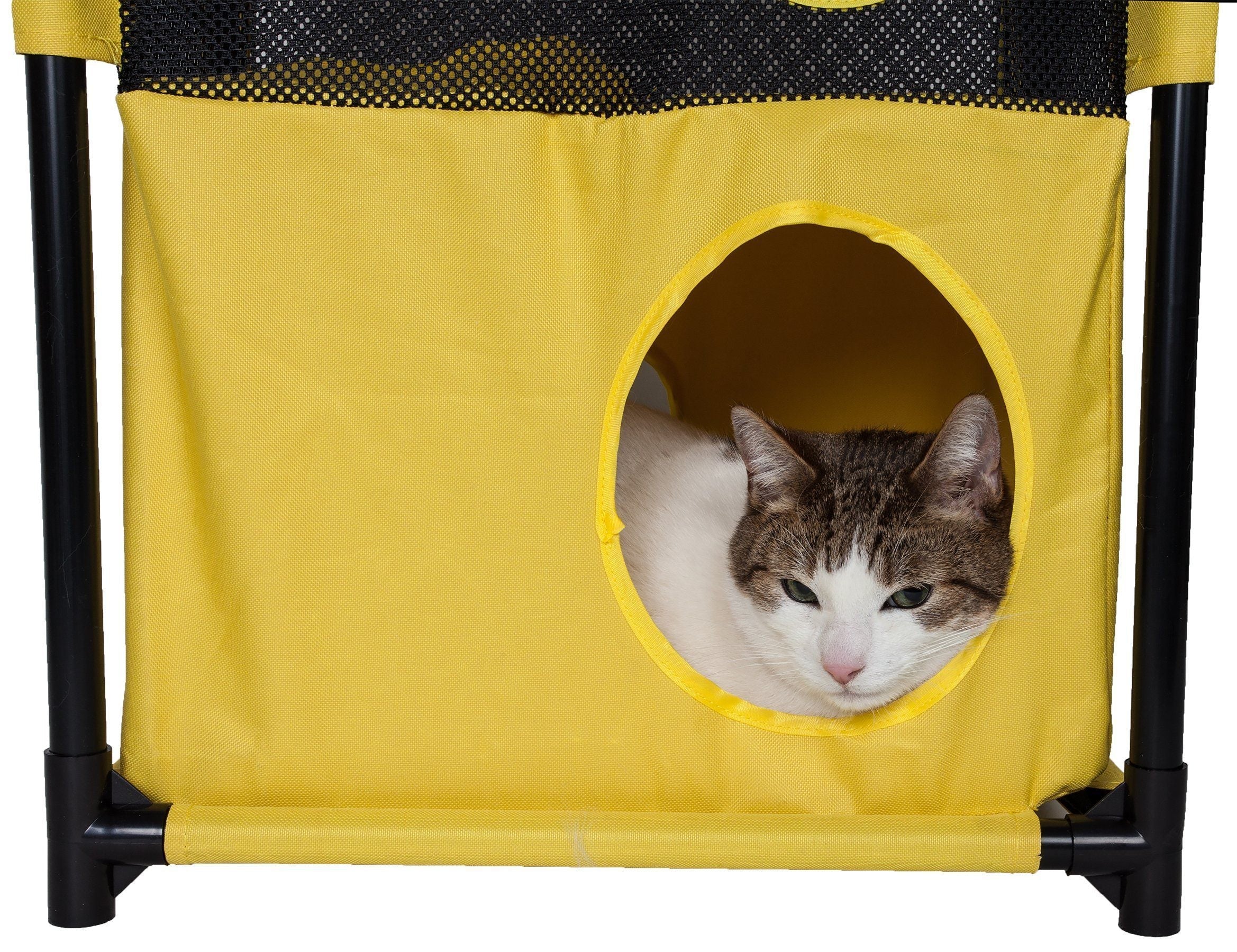 Pet Life ® 'Kitty-Square' Collapsible Travel Interactive Kitty Cat Tree Maze House Lounger Tunnel Lounge - BIG FRENCHIES