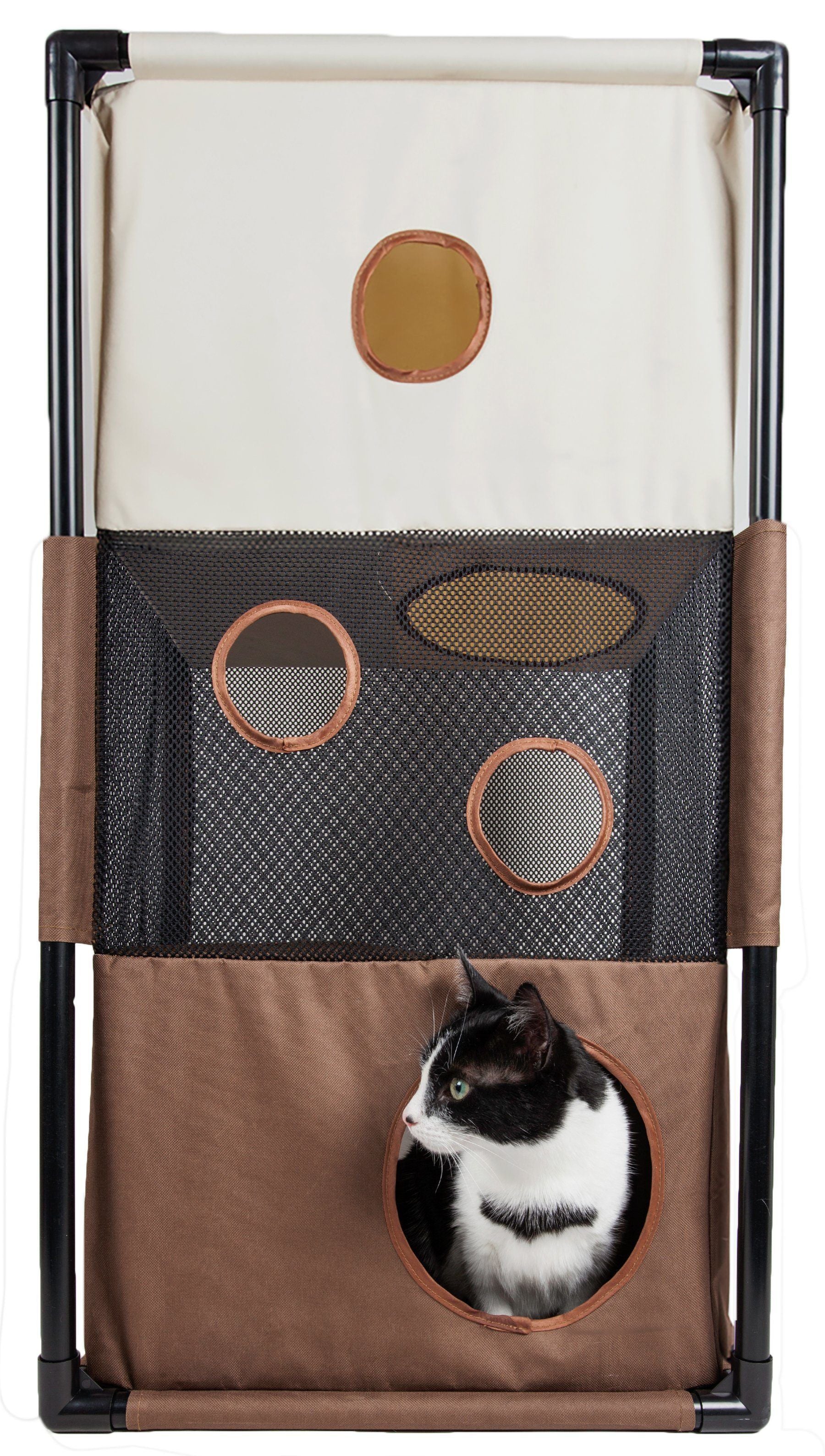 Pet Life ® 'Kitty-Square' Collapsible Travel Interactive Kitty Cat Tree Maze House Lounger Tunnel Lounge - BIG FRENCHIES