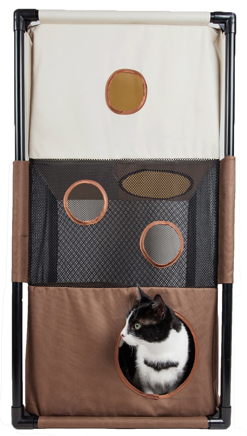 Pet Life ® 'Kitty-Square' Collapsible Travel Interactive Kitty Cat Tree Maze House Lounger Tunnel Lounge - BIG FRENCHIES