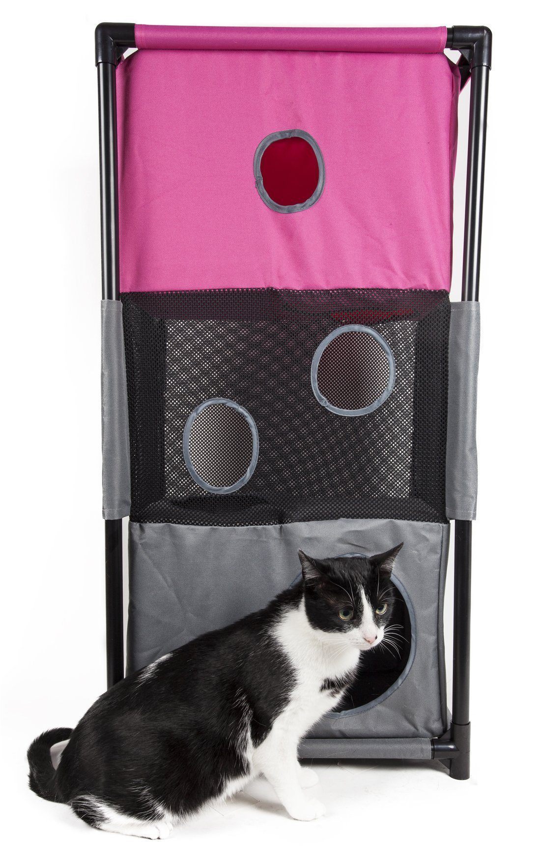 Pet Life ® 'Kitty-Square' Collapsible Travel Interactive Kitty Cat Tree Maze House Lounger Tunnel Lounge - BIG FRENCHIES
