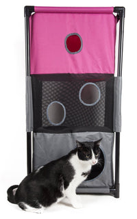 Pet Life ® 'Kitty-Square' Collapsible Travel Interactive Kitty Cat Tree Maze House Lounger Tunnel Lounge - BIG FRENCHIES