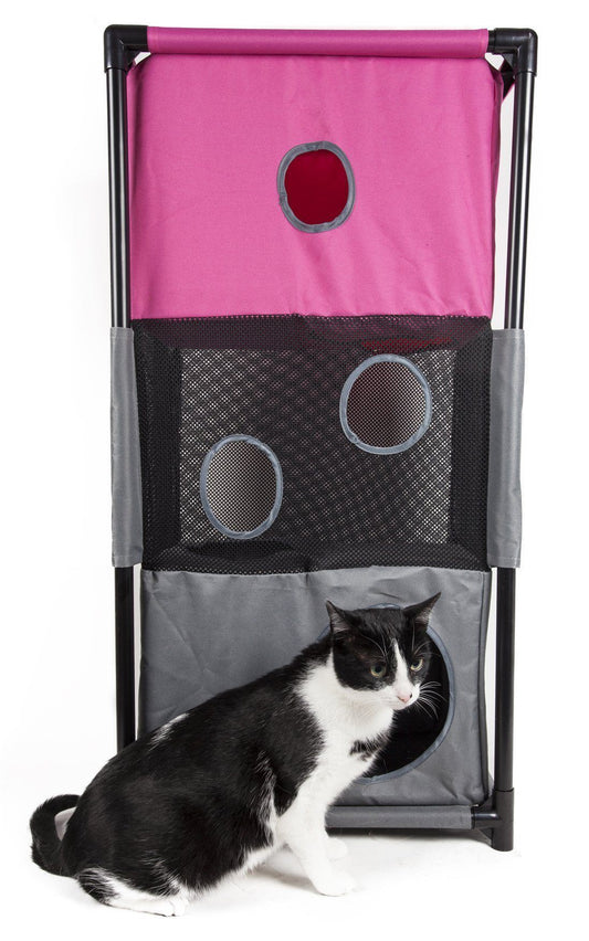 Pet Life ® 'Kitty-Square' Collapsible Travel Interactive Kitty Cat Tree Maze House Lounger Tunnel Lounge - BIG FRENCHIES