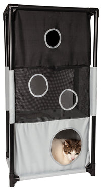 Pet Life ® 'Kitty-Square' Collapsible Travel Interactive Kitty Cat Tree Maze House Lounger Tunnel Lounge - BIG FRENCHIES