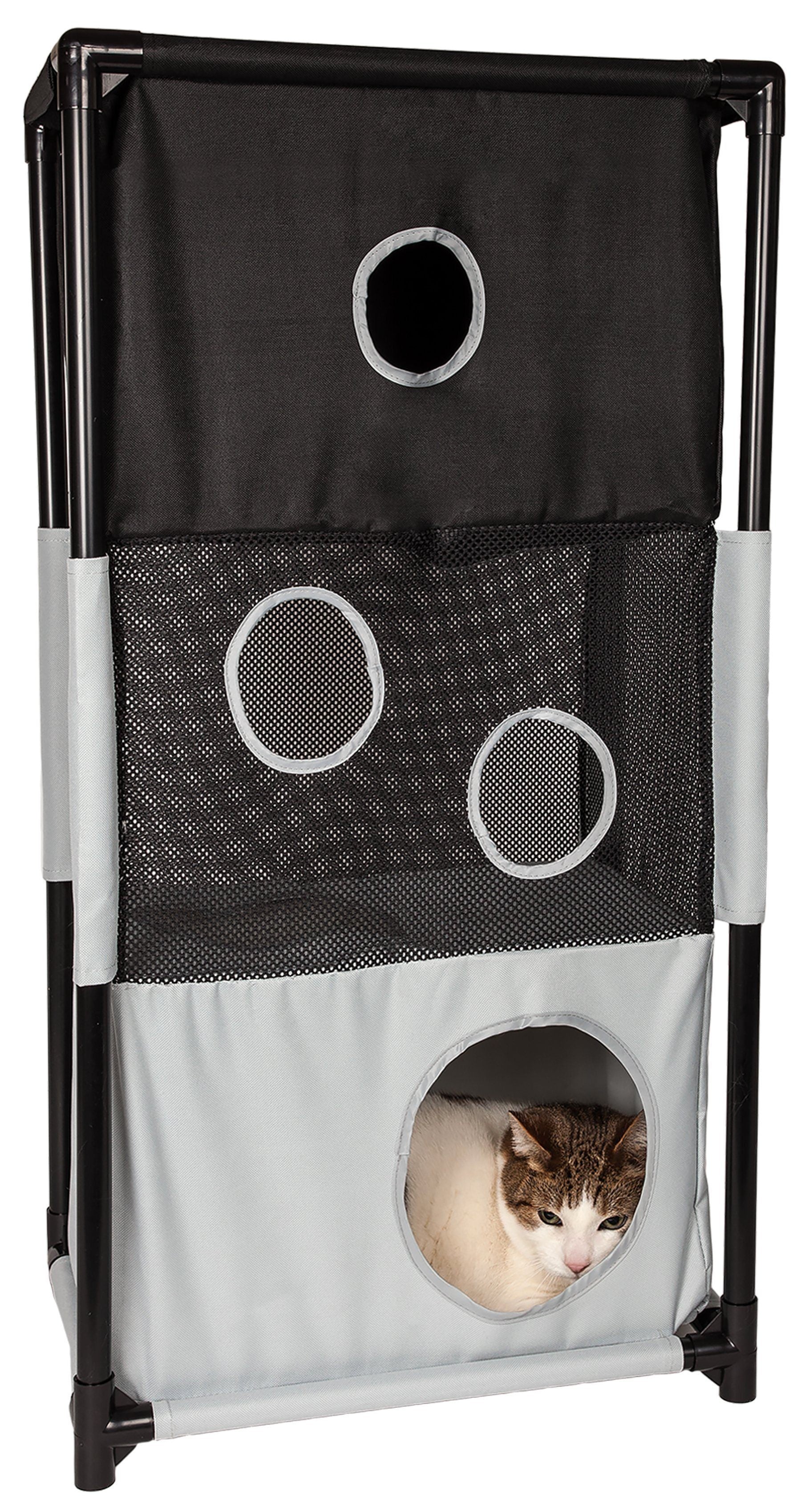 Pet Life ® 'Kitty-Square' Collapsible Travel Interactive Kitty Cat Tree Maze House Lounger Tunnel Lounge - BIG FRENCHIES
