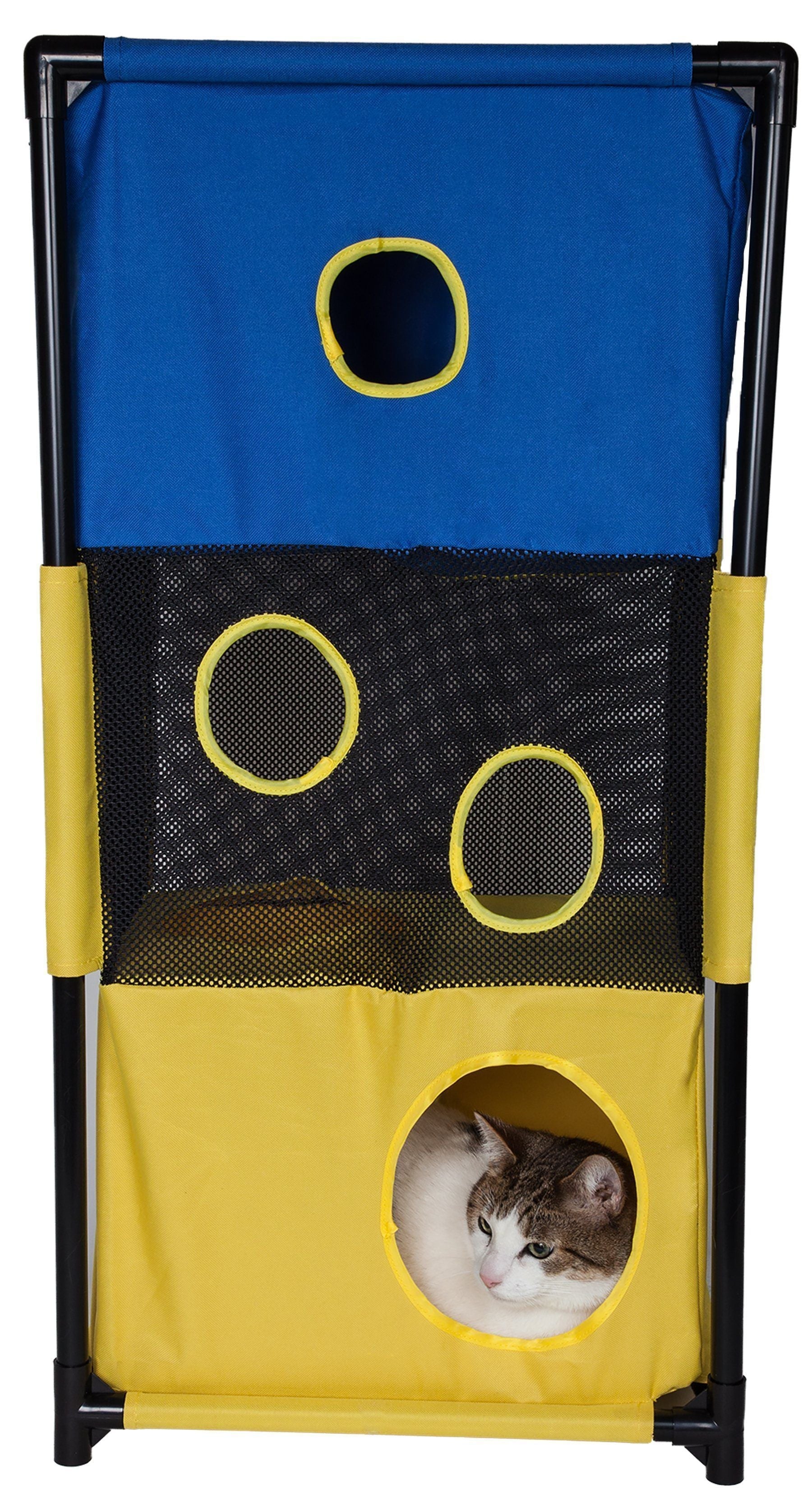 Pet Life ® 'Kitty-Square' Collapsible Travel Interactive Kitty Cat Tree Maze House Lounger Tunnel Lounge - BIG FRENCHIES