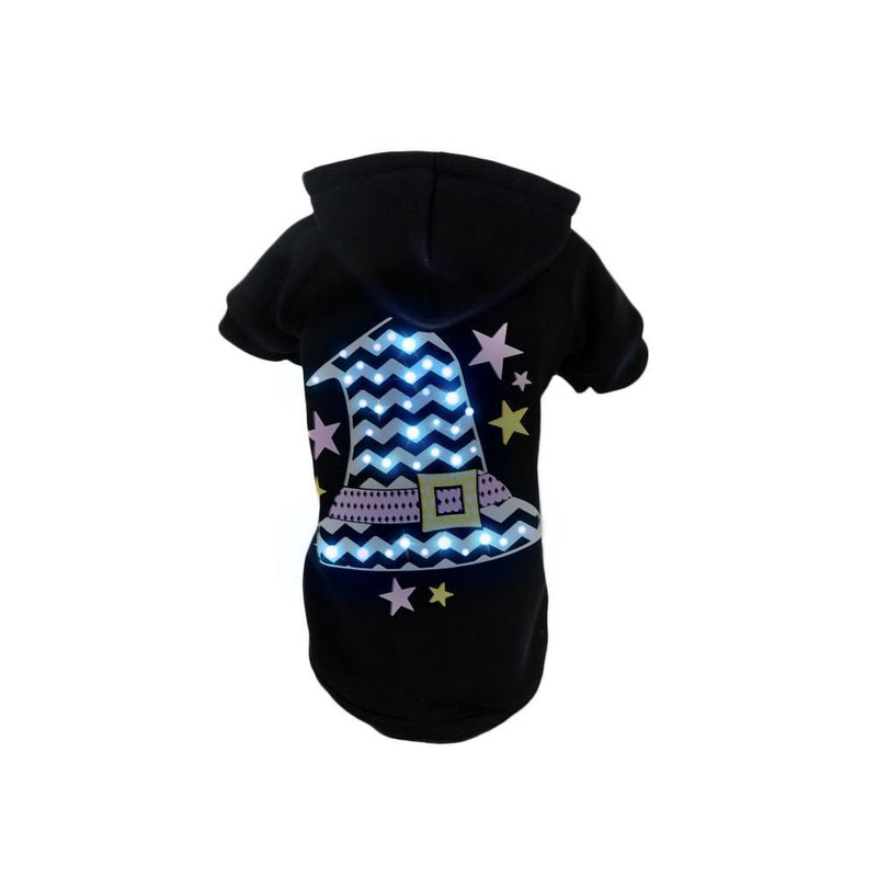 Pet Life ® LED Lighting 'Magical Hat' Hooded Dog Costume Sweater w/ Included Batteries - BIG FRENCHIES