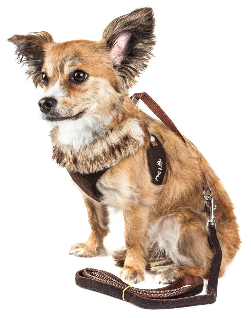 Pet Life ® Luxe 'Furracious' 2-In-1 Adjustable Dog Harness and Leash with Detachable Fur Collar - BIG FRENCHIES
