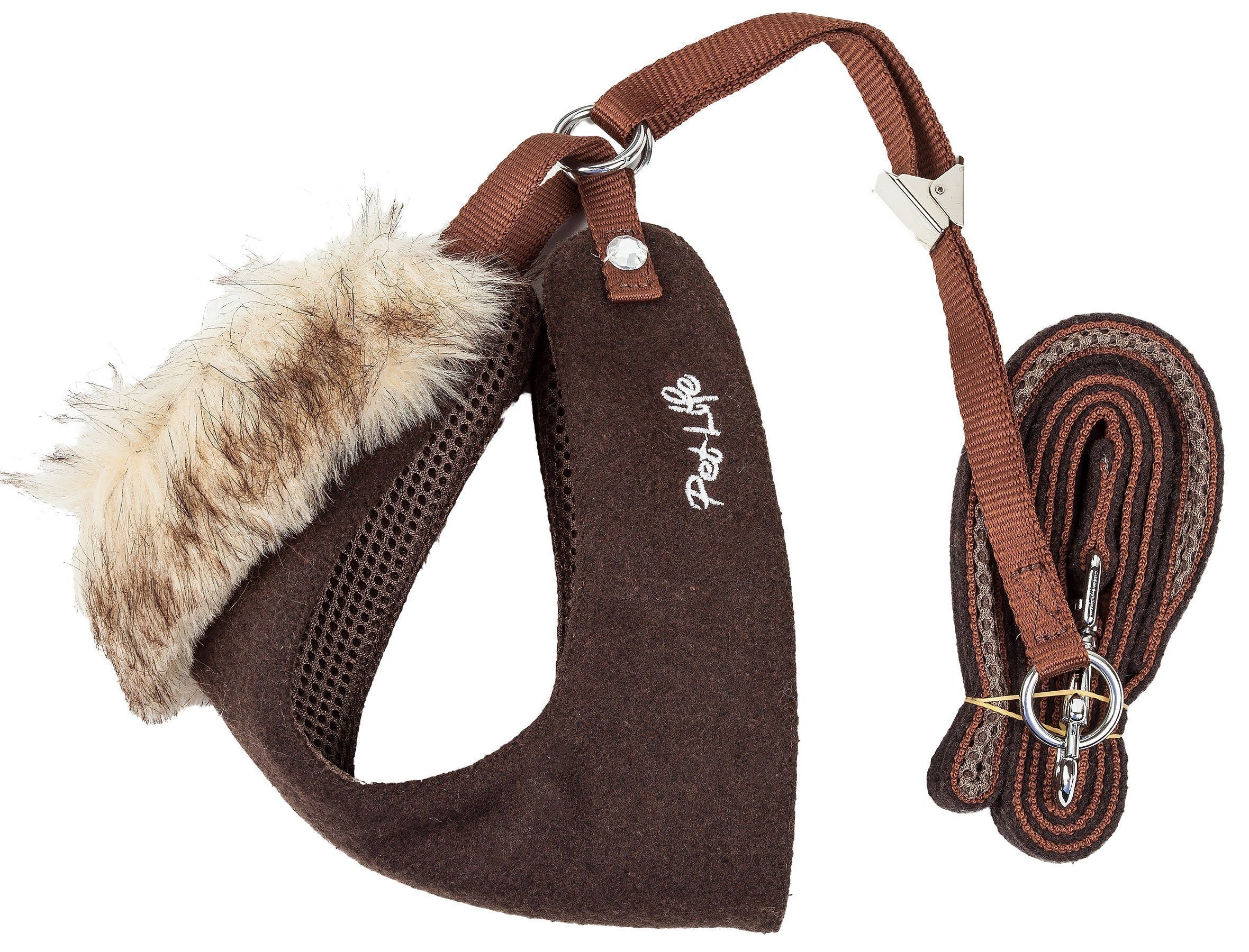 Pet Life ® Luxe 'Furracious' 2-In-1 Adjustable Dog Harness and Leash with Detachable Fur Collar - BIG FRENCHIES