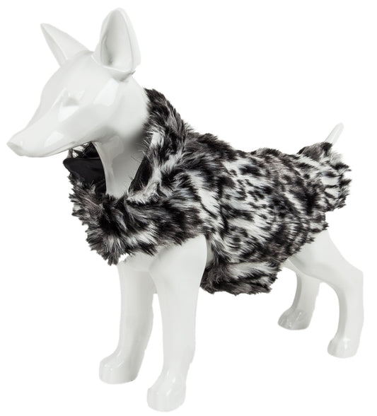 Pet Life ® Luxe 'Paw Dropping' Designer Gray-Scale Tiger Pattern Mink Fur Dog Coat - BIG FRENCHIES