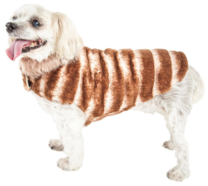 Pet Life ® Luxe 'Tira-Poochoo' Tiramisu Patterned Mink Fur Designer Dog Jacket - BIG FRENCHIES