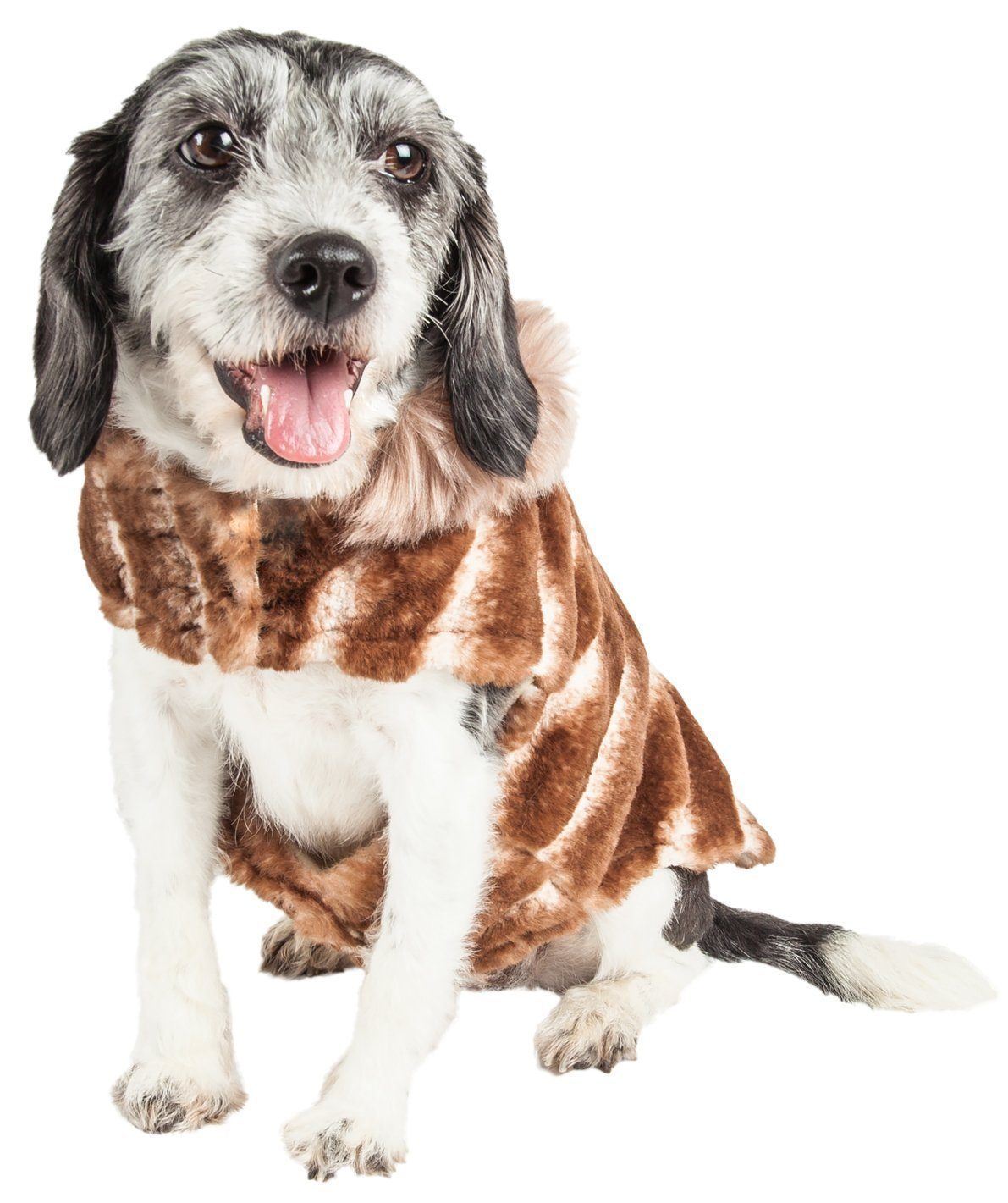 Pet Life ® Luxe 'Tira-Poochoo' Tiramisu Patterned Mink Fur Designer Dog Jacket - BIG FRENCHIES