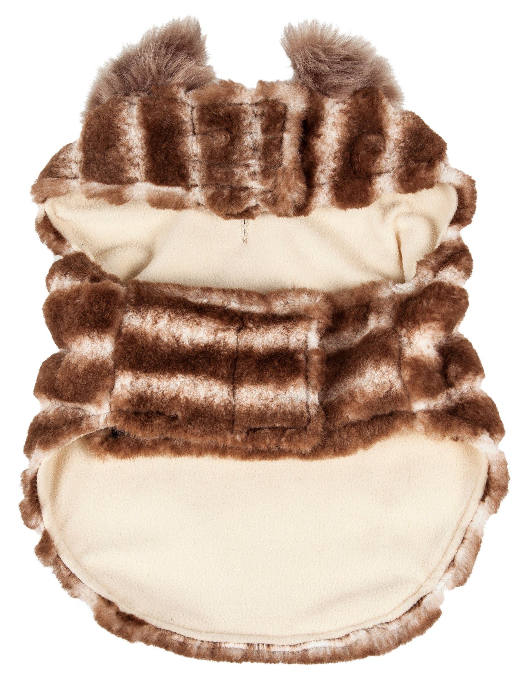 Pet Life ® Luxe 'Tira-Poochoo' Tiramisu Patterned Mink Fur Designer Dog Jacket - BIG FRENCHIES