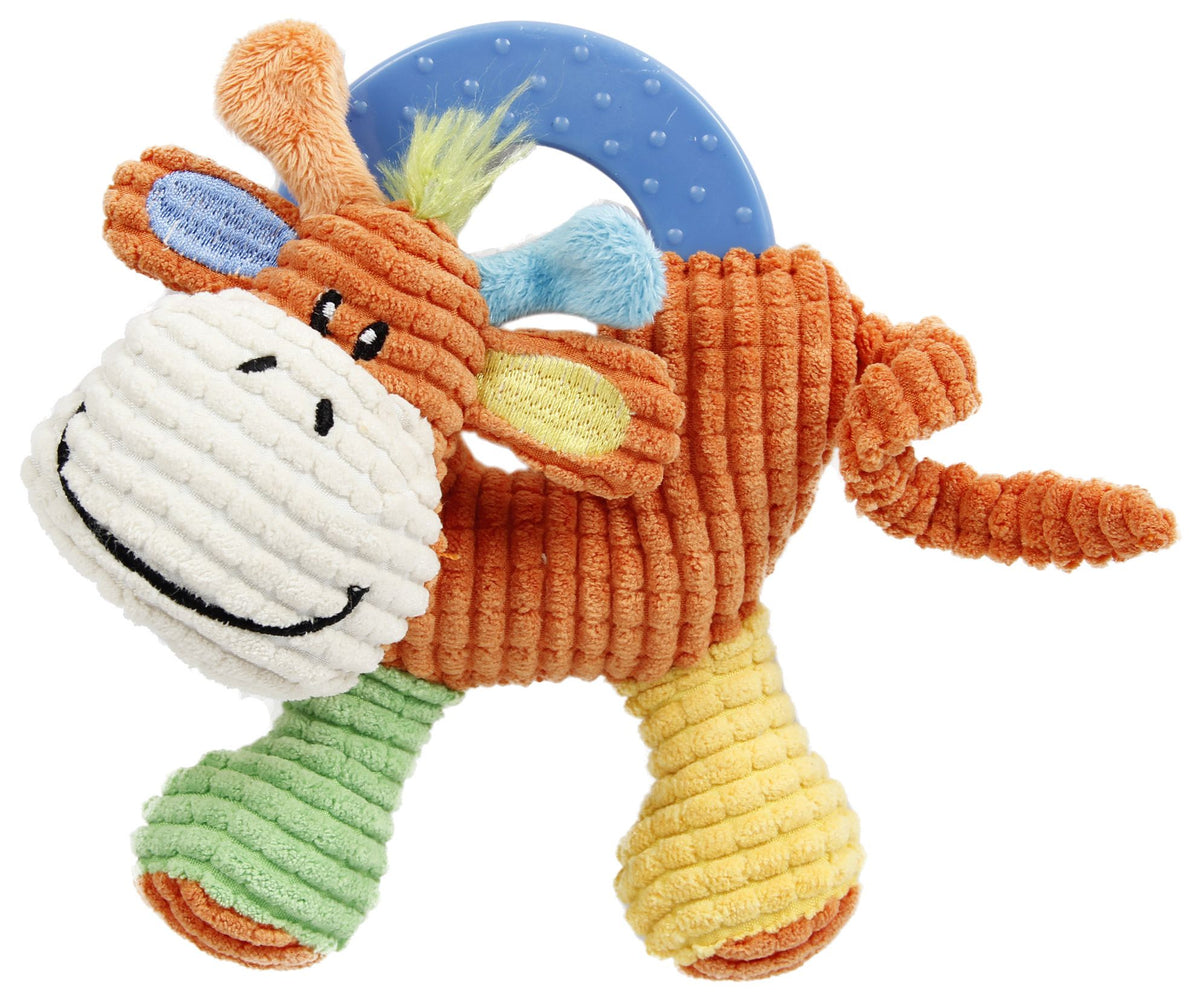 Pet Life ® 'Moo-cifier' Plush Squeaking and Rubber Teething Newborn Puppy Dog Toy - BIG FRENCHIES