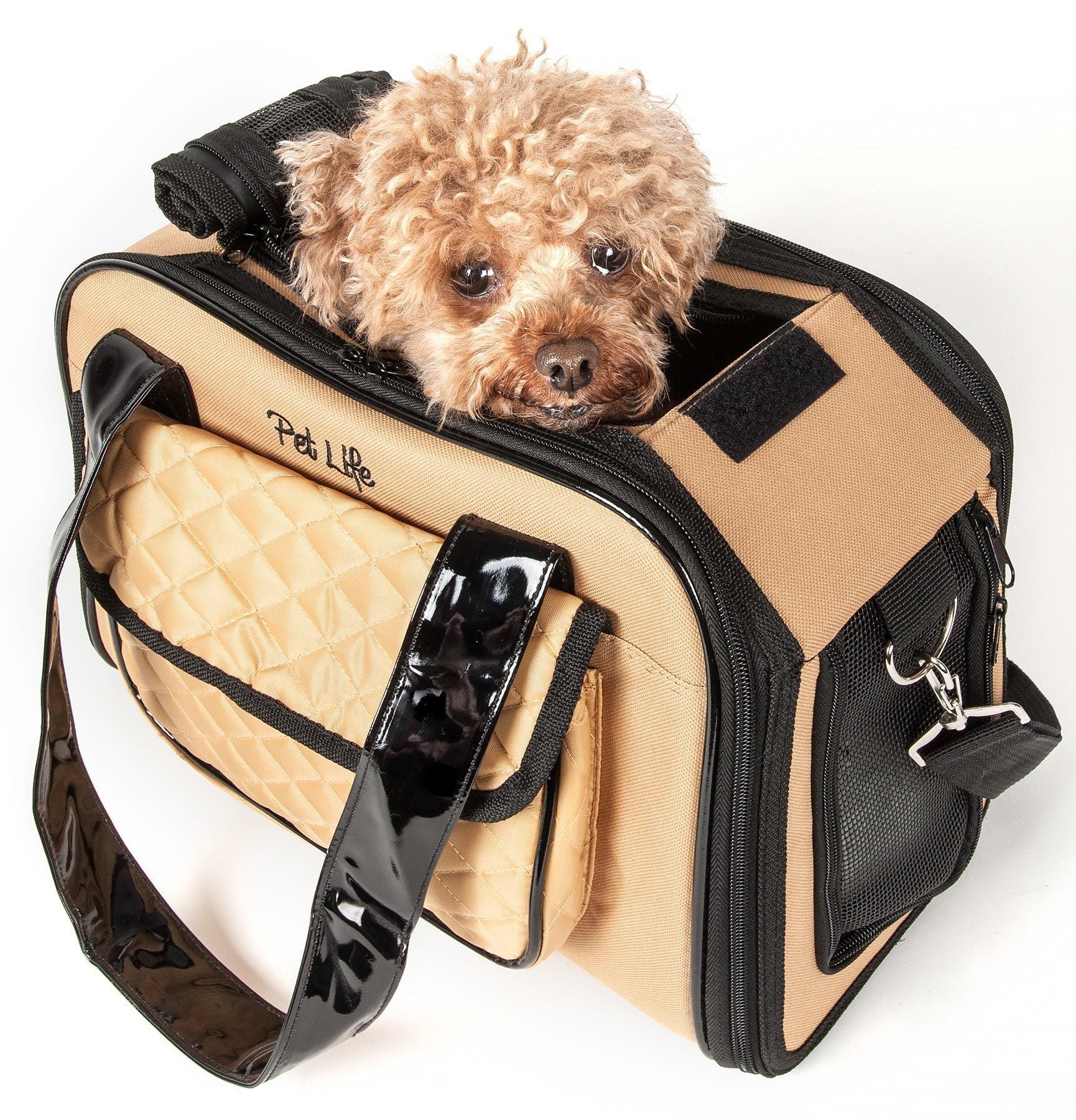 Pet Life ® Mystique Airline Approved Fashion Designer Travel Pet Dog Carrier w/ Pouch - BIG FRENCHIES