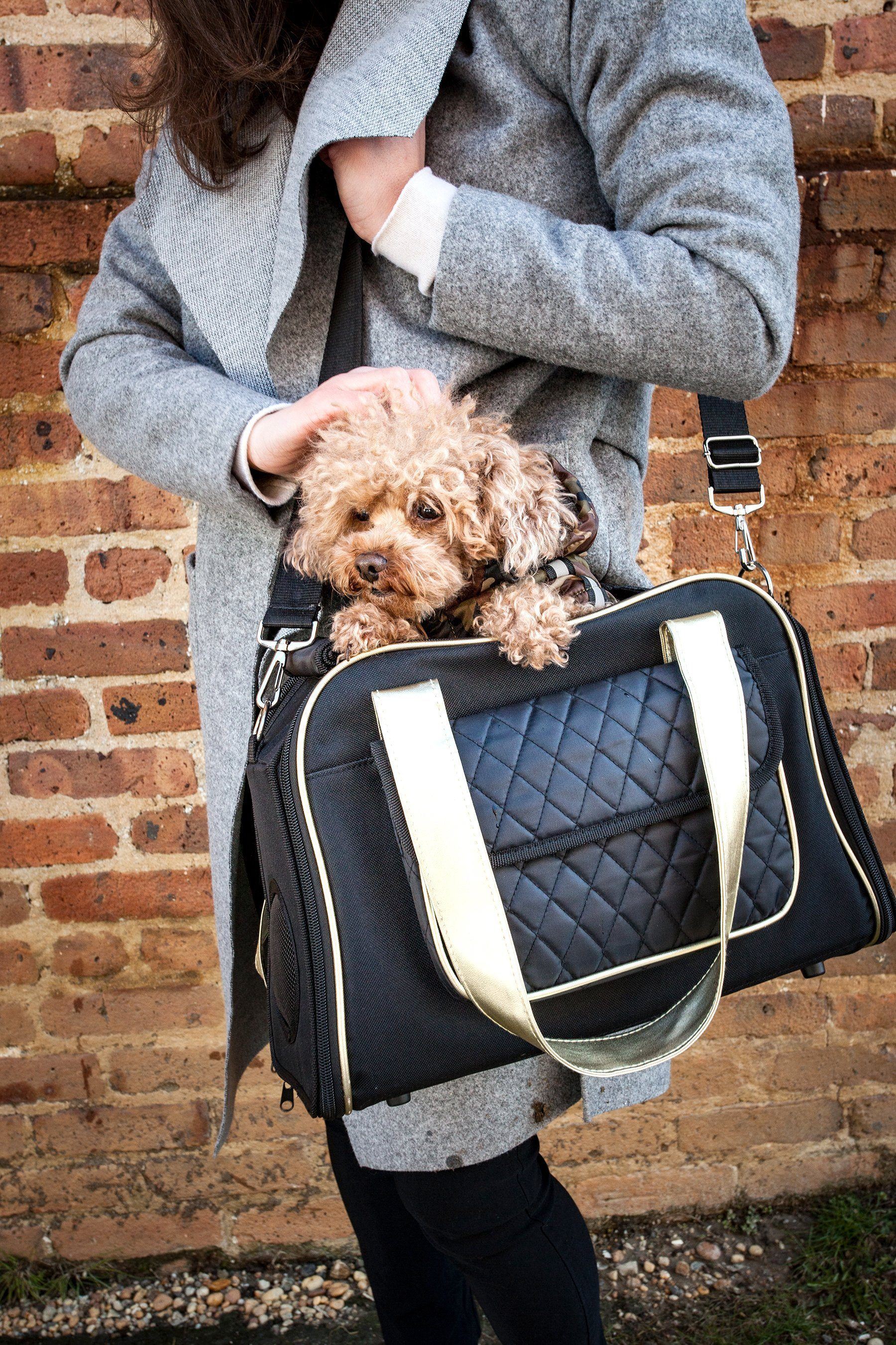 Pet Life ® Mystique Airline Approved Fashion Designer Travel Pet Dog Carrier w/ Pouch - BIG FRENCHIES
