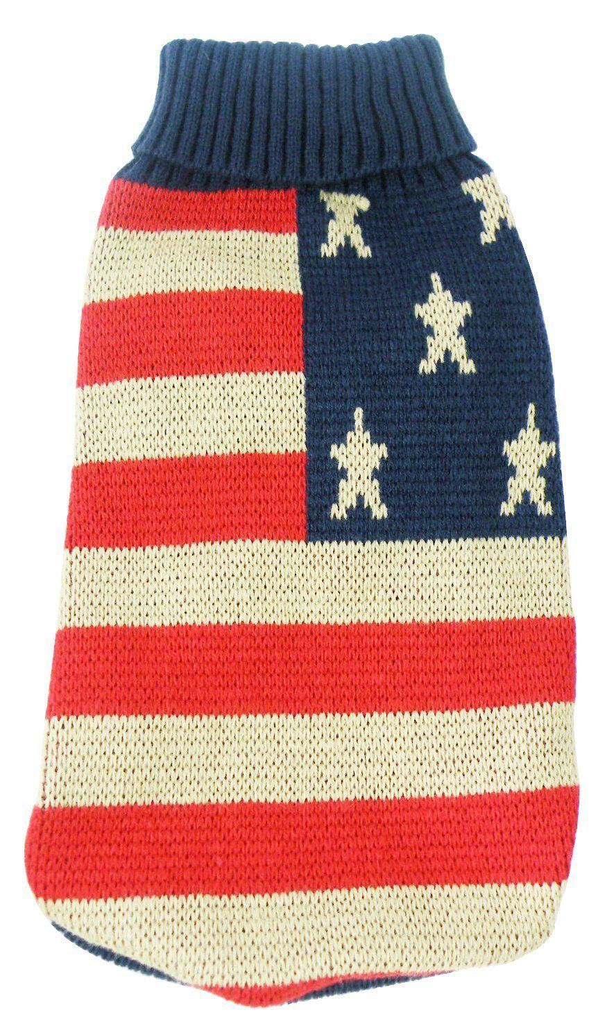 Pet Life ® 'Patriot Independence Star' Heavy Knitted Fashion Ribbed Turtle Neck Dog Sweater - BIG FRENCHIES
