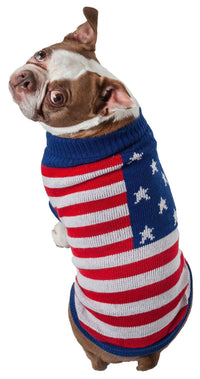Pet Life ® 'Patriot Independence Star' Heavy Knitted Fashion Ribbed Turtle Neck Dog Sweater - BIG FRENCHIES