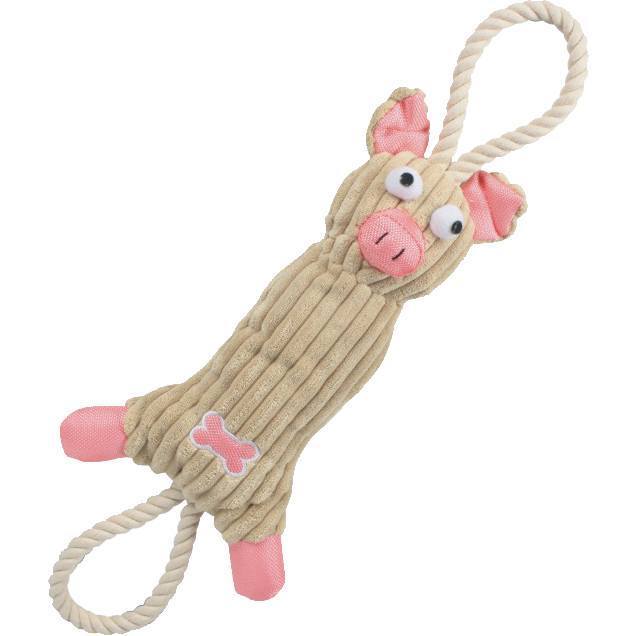 Pet Life ® 'Plush Cow' Natural Jute Rope and Squeak Tugging Plush Dog Toy - BIG FRENCHIES