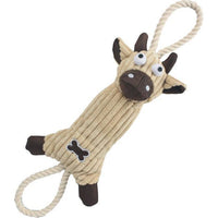 Pet Life ® 'Plush Cow' Natural Jute Rope and Squeak Tugging Plush Dog Toy - BIG FRENCHIES