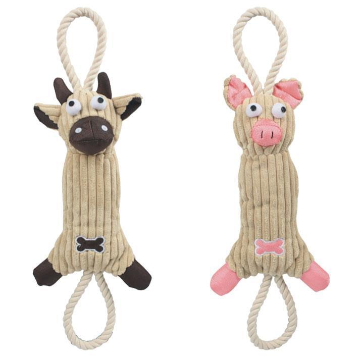 Pet Life ® 'Plush Cow' Natural Jute Rope and Squeak Tugging Plush Dog Toy - BIG FRENCHIES